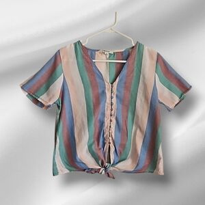 Madewell Size PM Blouse | Rainbow Stripe Front Knot